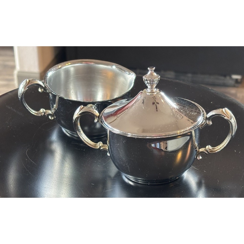 Vtg Danny Wilson Original Chrome Creamer & Sugar Bowl w Lid Set Stainless USA